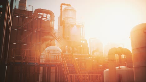 Fábrica-De-Refinería-De-La-Industria-Petrolera-Al-Atardecer